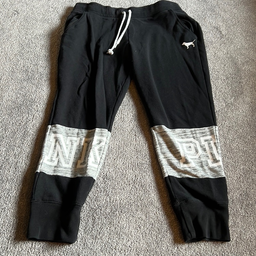 Pink Victoria Secret black and gray sweatpants size Large